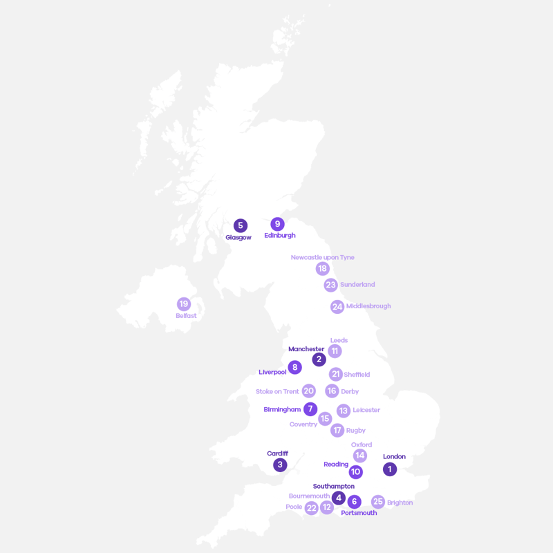 map of the best places to live in UK for accounting jobs